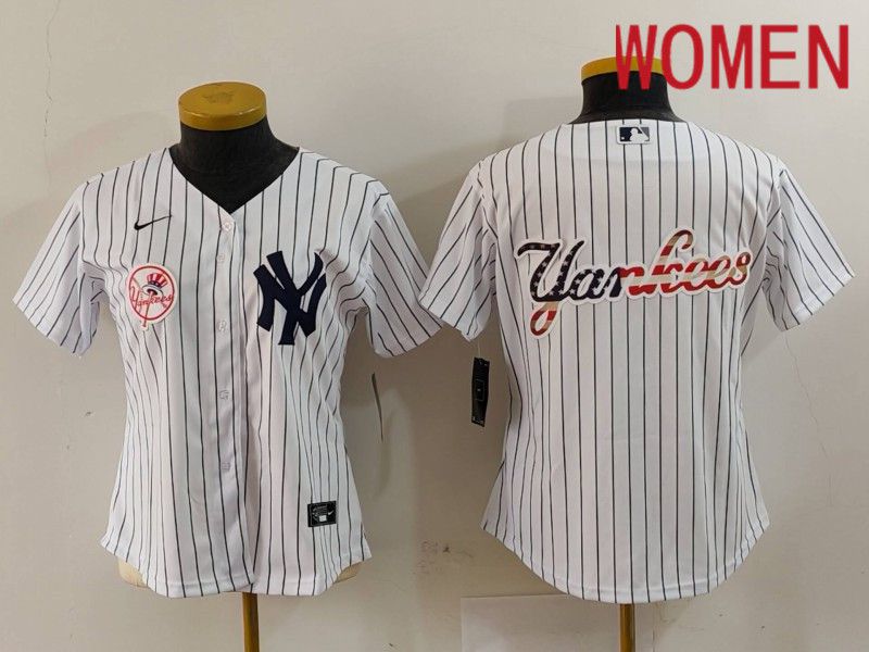 Women New York Yankees Blank White stripe Game 2024 Nike MLB Jersey style 6->youth mlb jersey->Youth Jersey